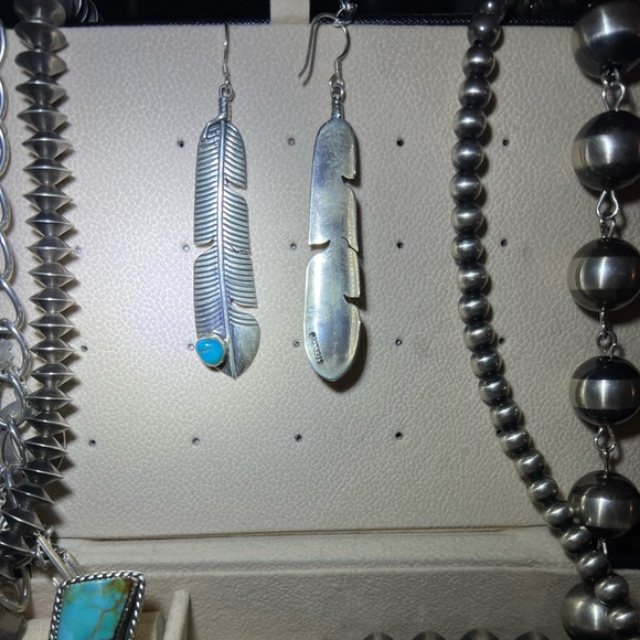 COPY - COPY - Southwestern Sterling turquoise, feather, dangle, earrings - Picture 6 of 9